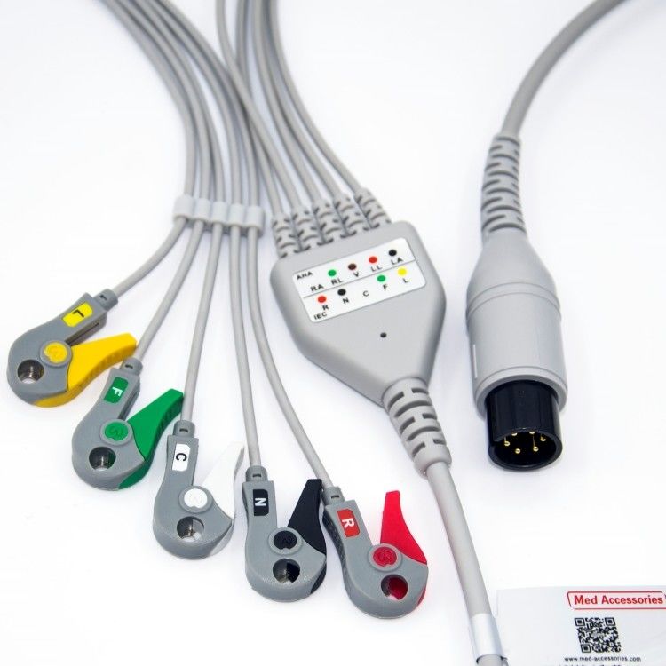 ملحقات الطبية كابل مراقبة ECG BCI طبي 6 دبوس 5 خيوط متعددة الأغراض 0.9m الحجم