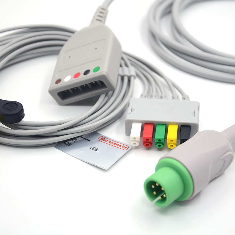 تقسيم 6Pin 5 يؤدي ECG مراقب كابل رمادي لون اللاتكس الحرة متعددة الوظائف