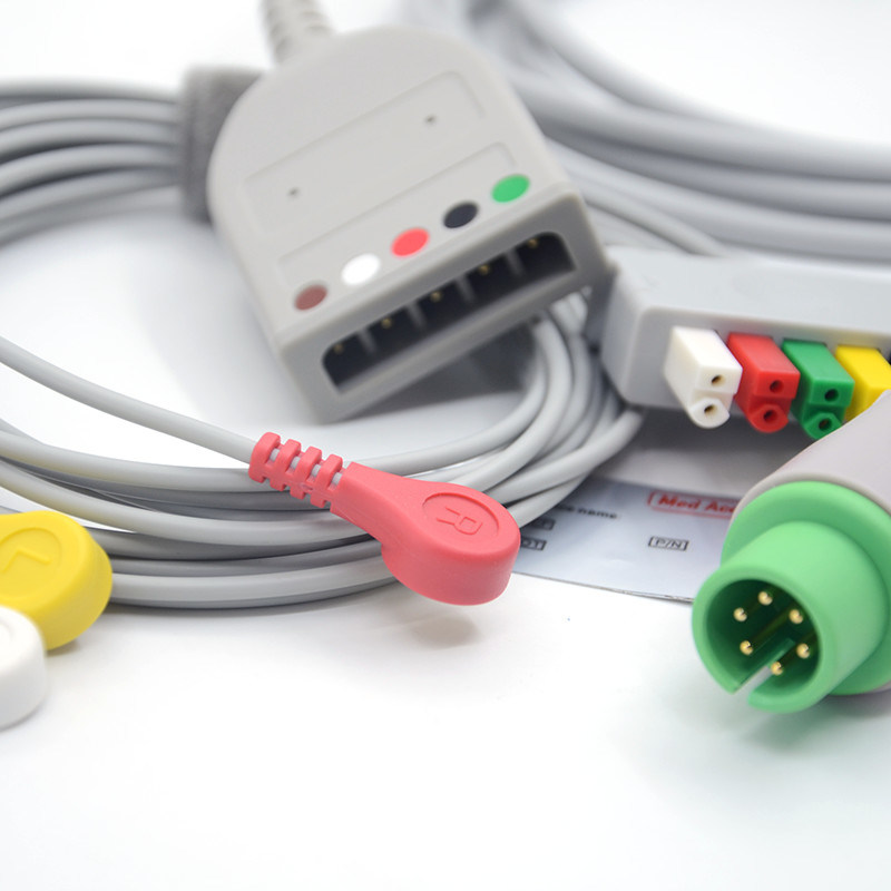 تقسيم 6Pin 5 يؤدي ECG مراقب كابل رمادي لون اللاتكس الحرة متعددة الوظائف