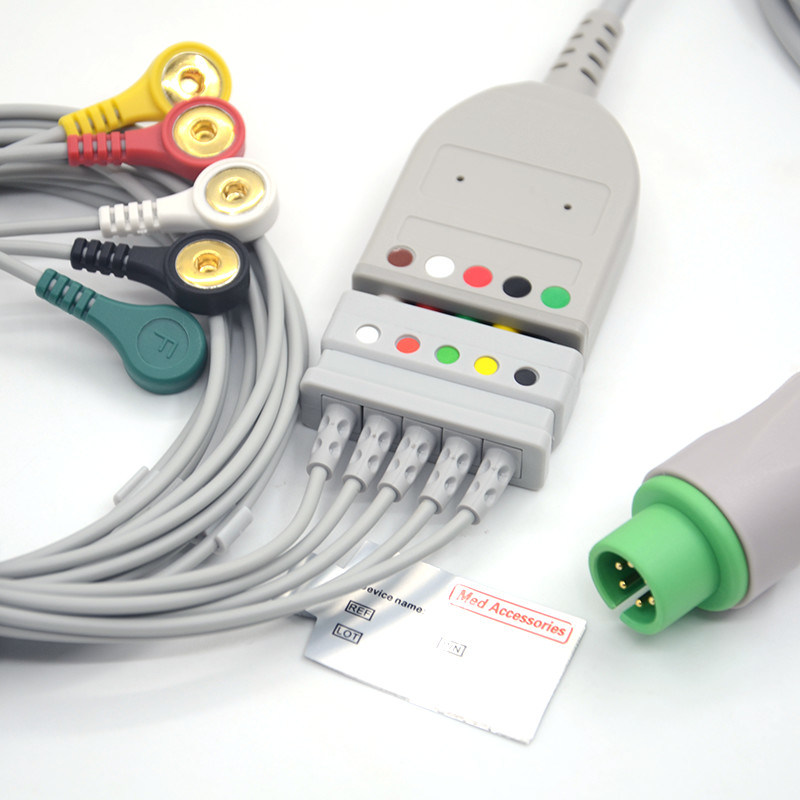 تقسيم 6Pin 5 يؤدي ECG مراقب كابل رمادي لون اللاتكس الحرة متعددة الوظائف
