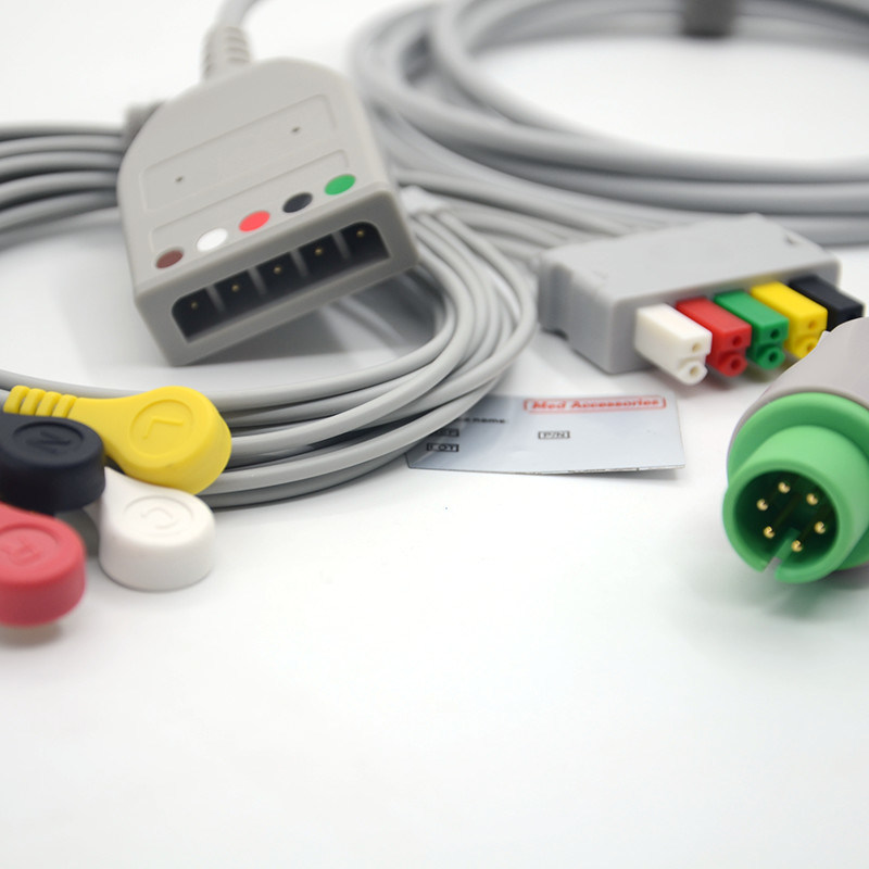 تقسيم 6Pin 5 يؤدي ECG مراقب كابل رمادي لون اللاتكس الحرة متعددة الوظائف