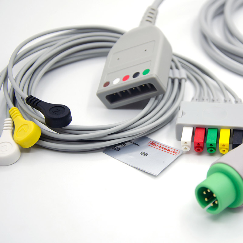 تقسيم 6Pin 5 يؤدي ECG مراقب كابل رمادي لون اللاتكس الحرة متعددة الوظائف