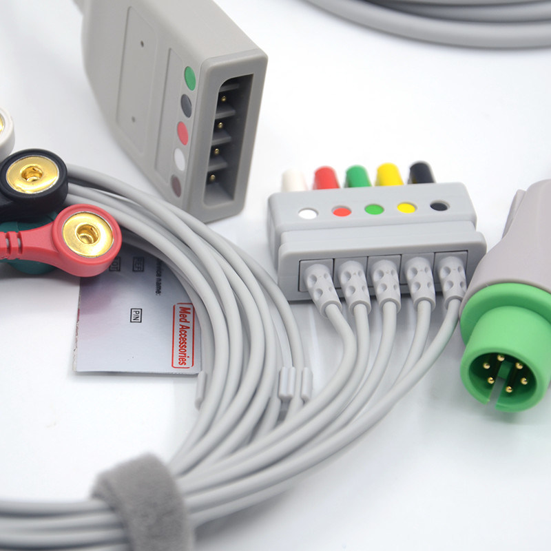 تقسيم 6Pin 5 يؤدي ECG مراقب كابل رمادي لون اللاتكس الحرة متعددة الوظائف
