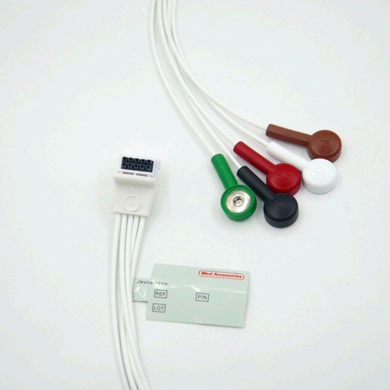 متوافق مورتارا H3 هولتر مسجل كابل ECG السلك الرئيسي 5 الرؤوس Snap AHA