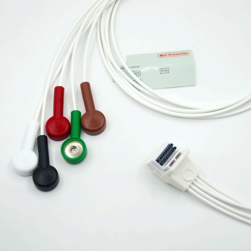 متوافق مورتارا H3 هولتر مسجل كابل ECG السلك الرئيسي 5 الرؤوس Snap AHA