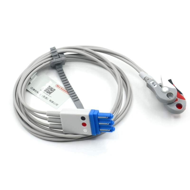 متوافق مع كابل تخطيط القلب Philips ذو 3 أقطاب مع أسلاك توصيل بمشبك بألوان AHA مع شهادات CE و ISO13485