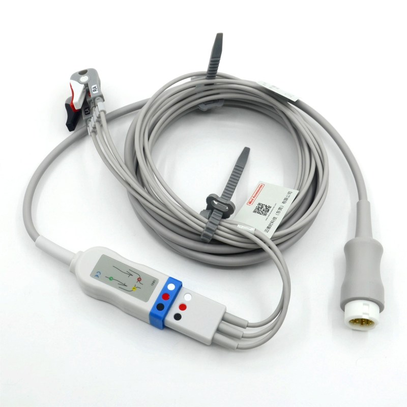 متوافق مع كابل تخطيط القلب Philips ذو 3 أقطاب مع أسلاك توصيل بمشبك بألوان AHA مع شهادات CE و ISO13485