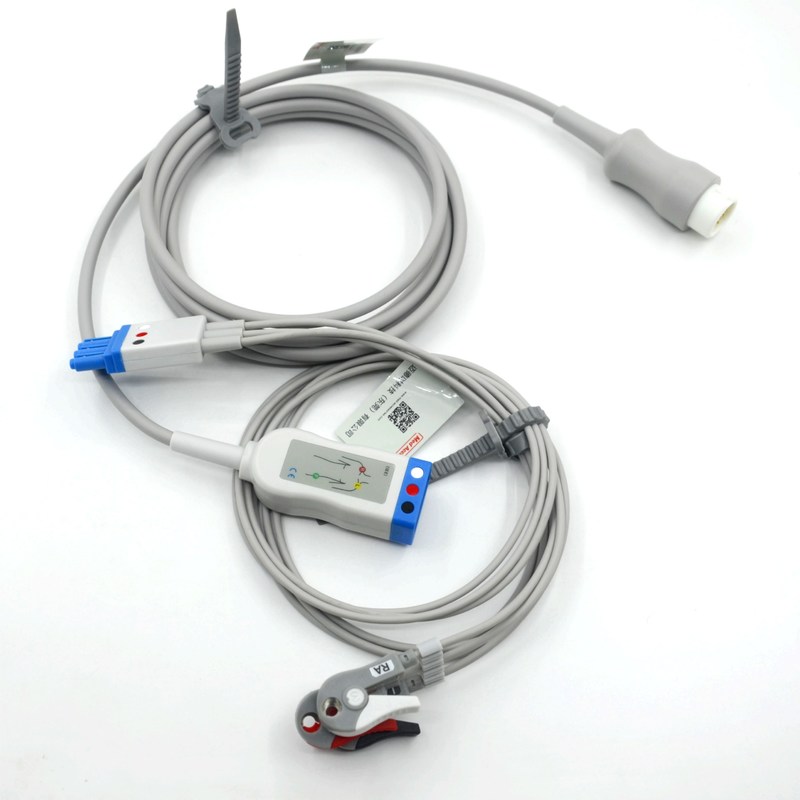 متوافق مع كابل تخطيط القلب Philips ذو 3 أقطاب مع أسلاك توصيل بمشبك بألوان AHA مع شهادات CE و ISO13485