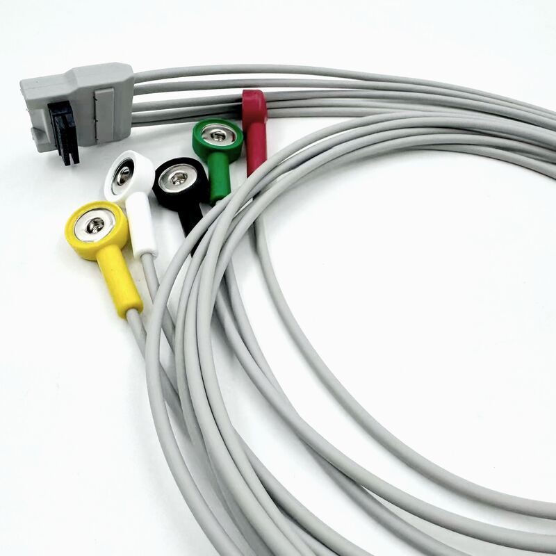 ملحقات طبية عالية الجودة RoHS معتمدة التشخيصية السيليكون IEC لون 5 رصاصات Grabber EKG ECG كابل متوافق BLT