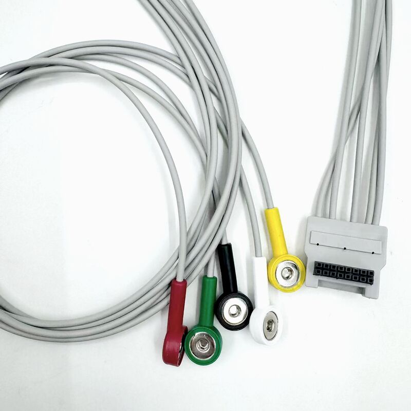 ملحقات طبية عالية الجودة RoHS معتمدة التشخيصية السيليكون IEC لون 5 رصاصات Grabber EKG ECG كابل متوافق BLT