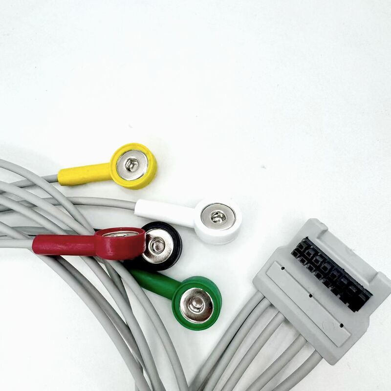 ملحقات طبية عالية الجودة RoHS معتمدة التشخيصية السيليكون IEC لون 5 رصاصات Grabber EKG ECG كابل متوافق BLT